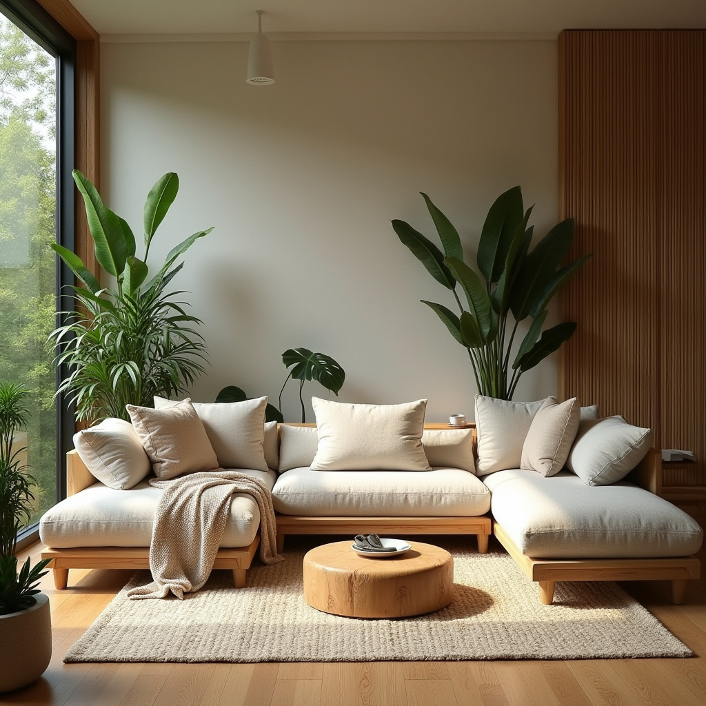 eco-friendly living room with recycled material sofa