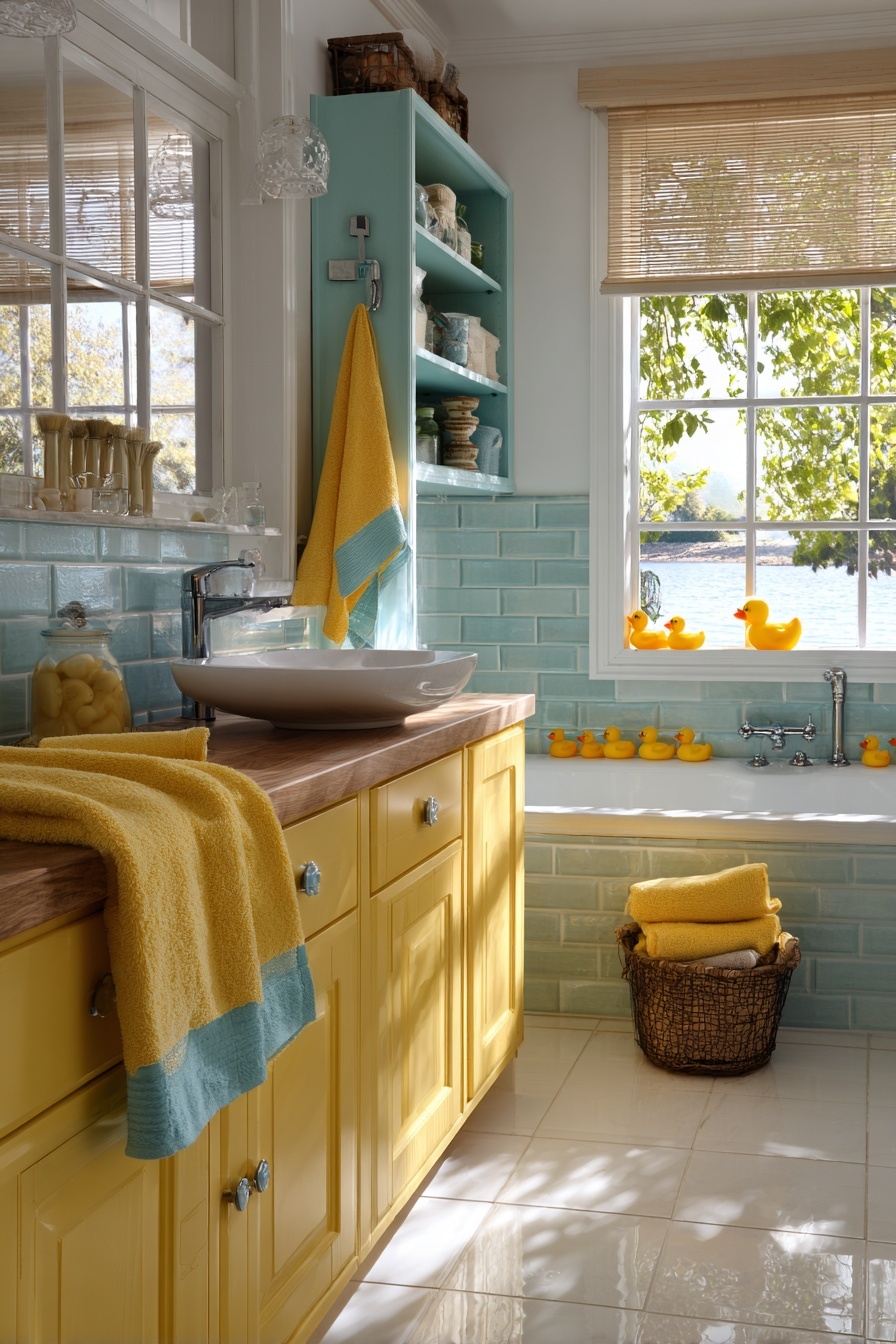 Yellow Towels with Aqua Trim