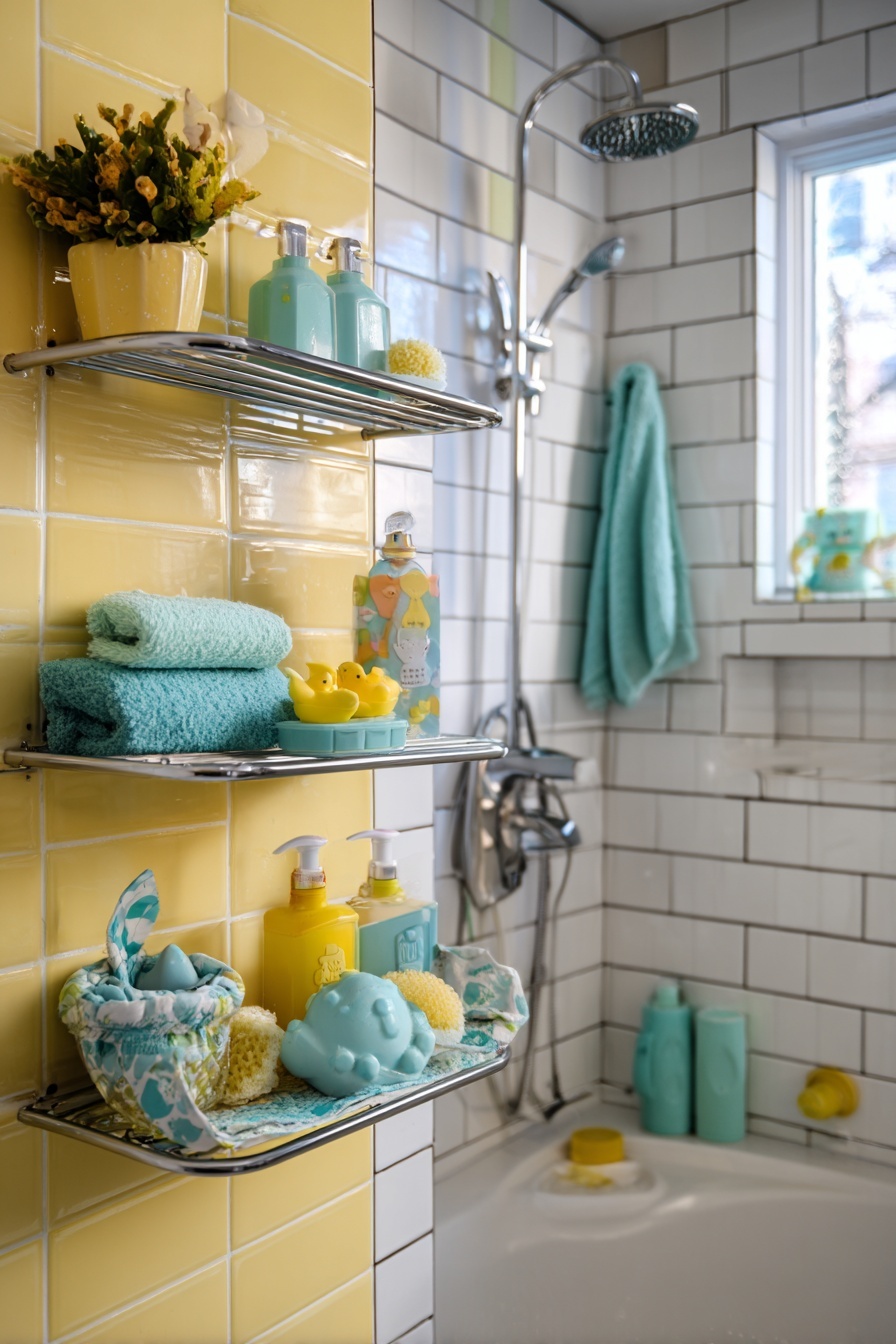 Yellow and Aqua Shower Caddy