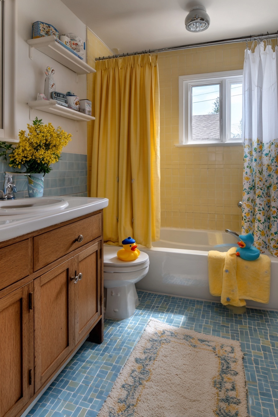 Yellow and Aqua Shower Tiles