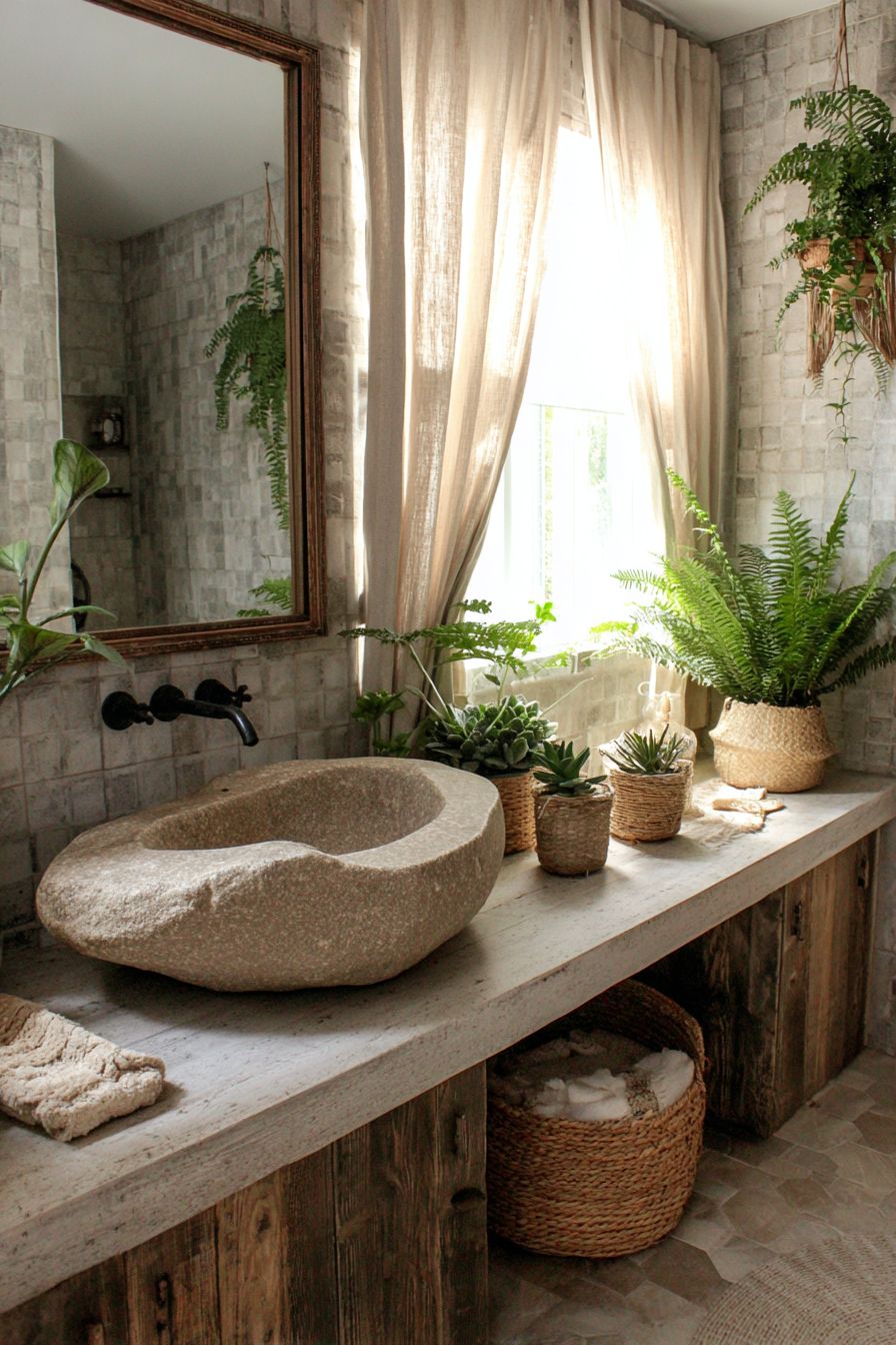 Feature a Stone Basin Sink for Natural Elegance