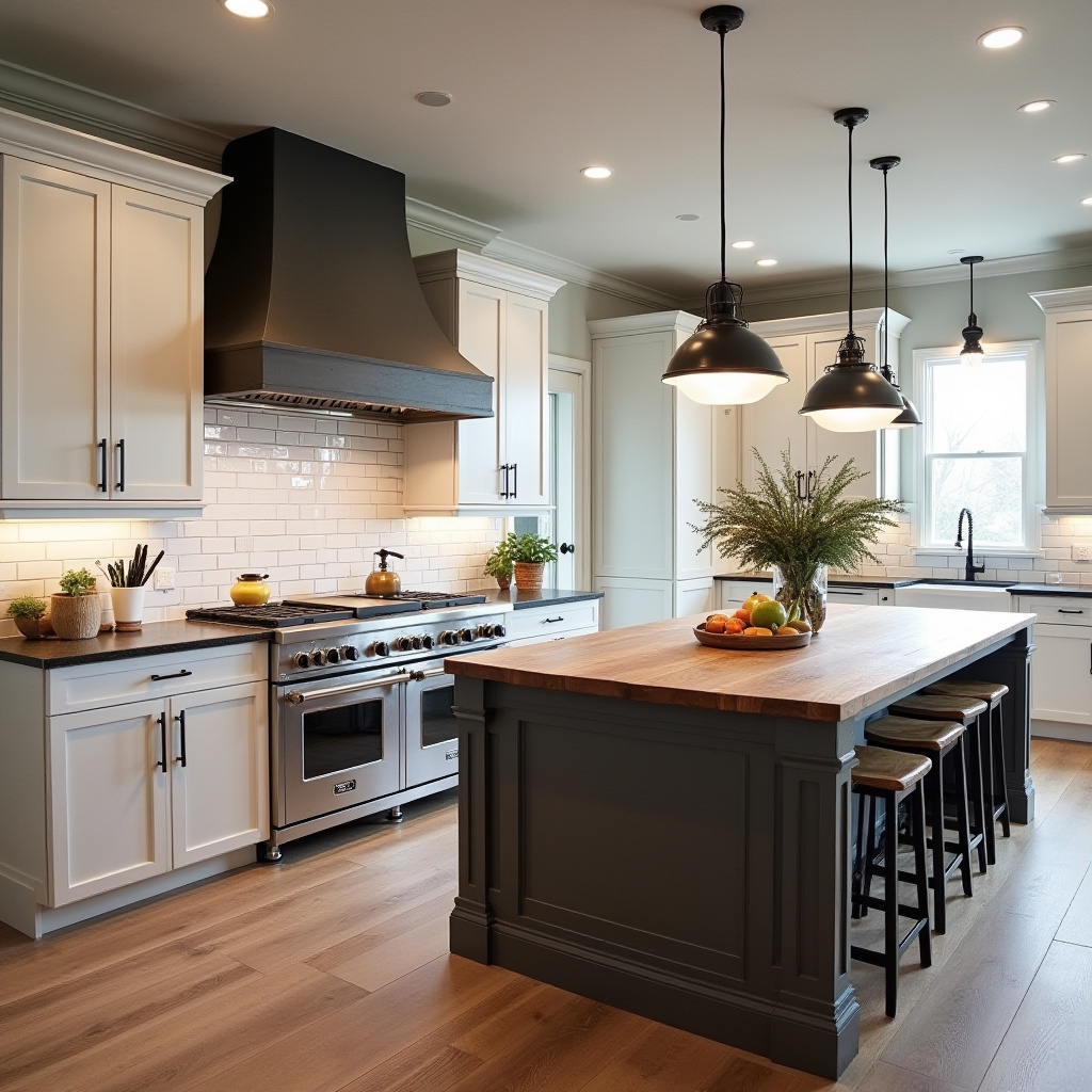 modern farmhouse kitchen with reclaimed wood island