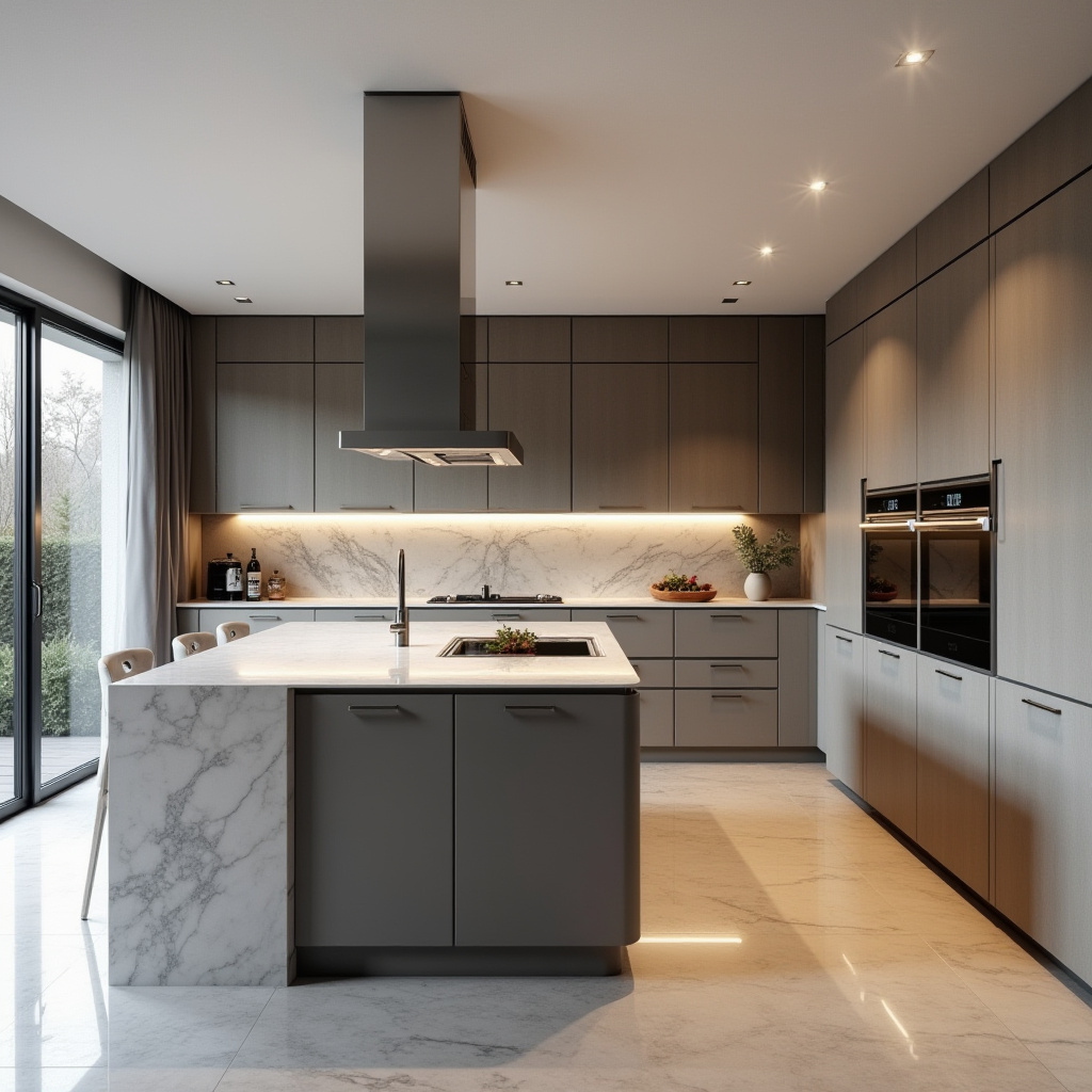 sleek European kitchen with handleless cabinetry