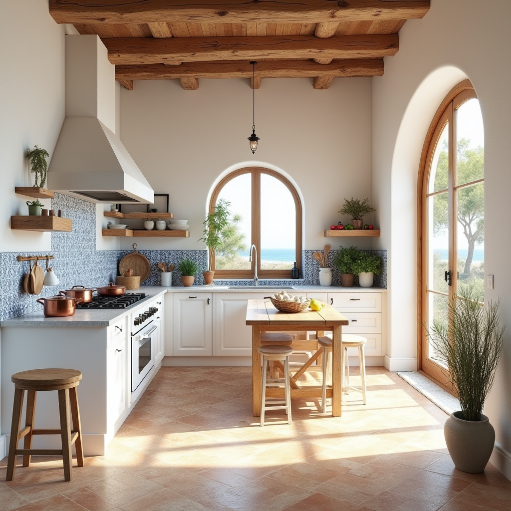 Mediterranean coastal kitchen with terracotta tiles