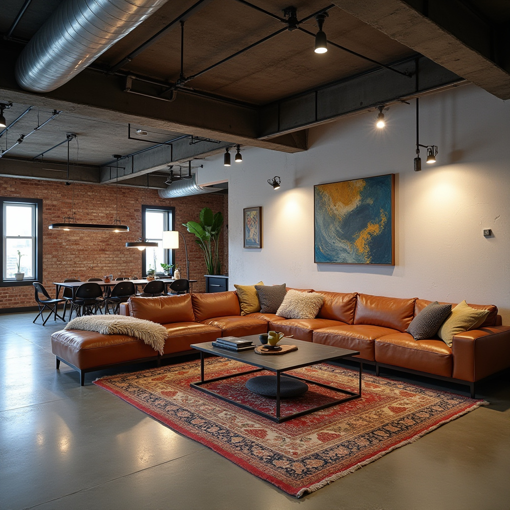 industrial basement living room