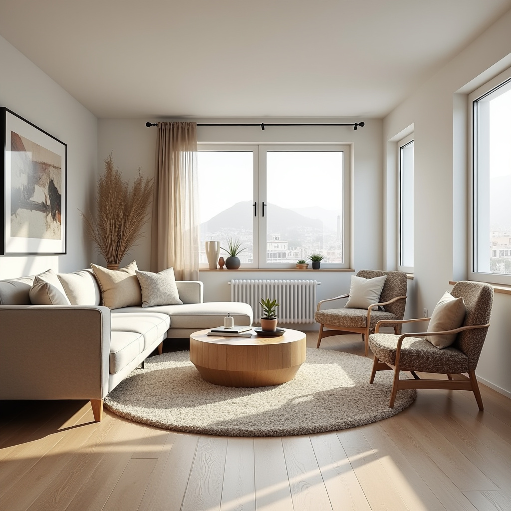 minimalist basement living space