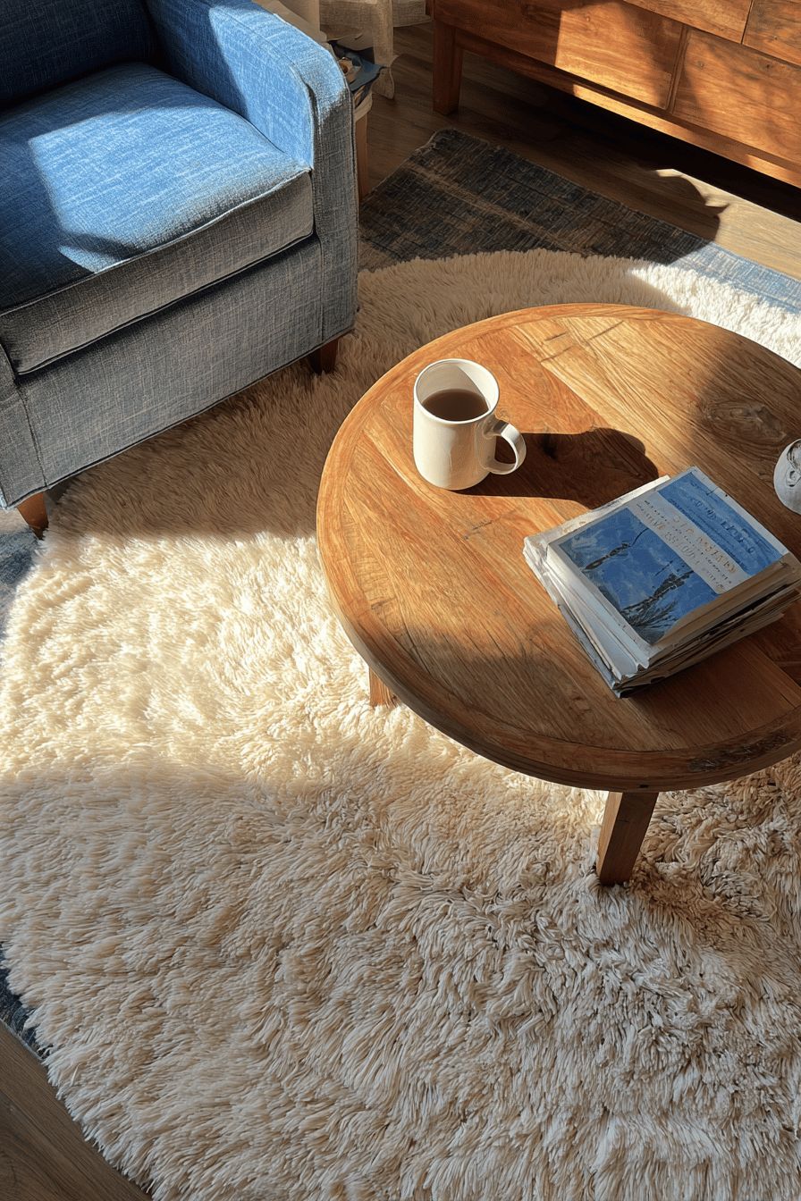 Rug under coffee table in a small living room