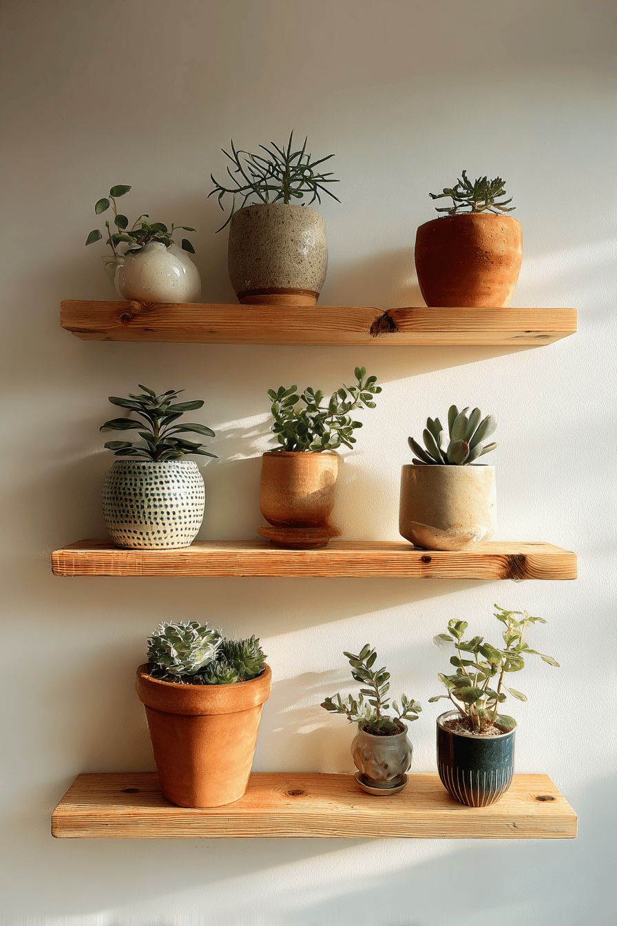 Adorn Shelves with a Variety of Potted Plants