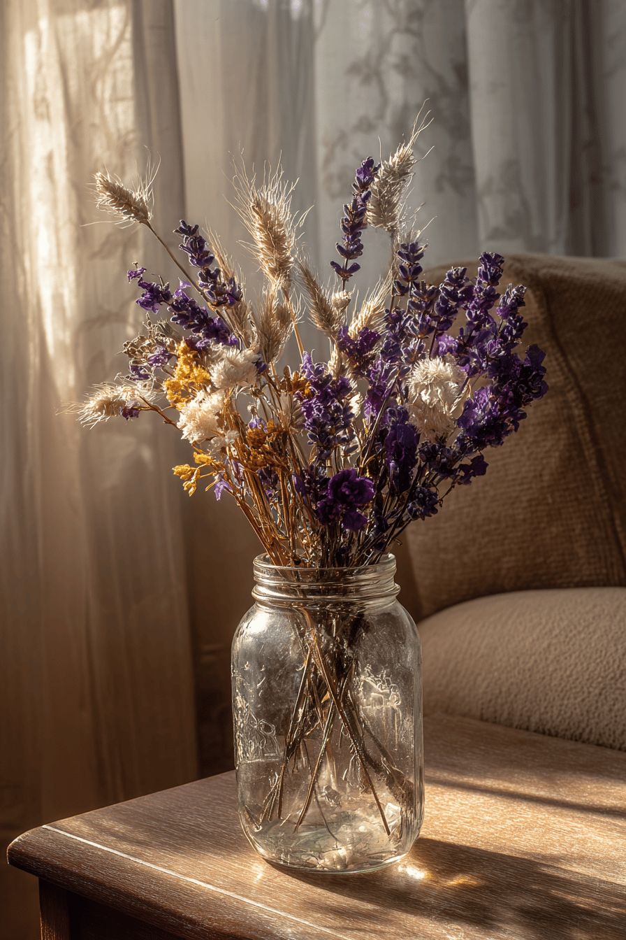 Feature Dried Flower Arrangements in Mason Jars