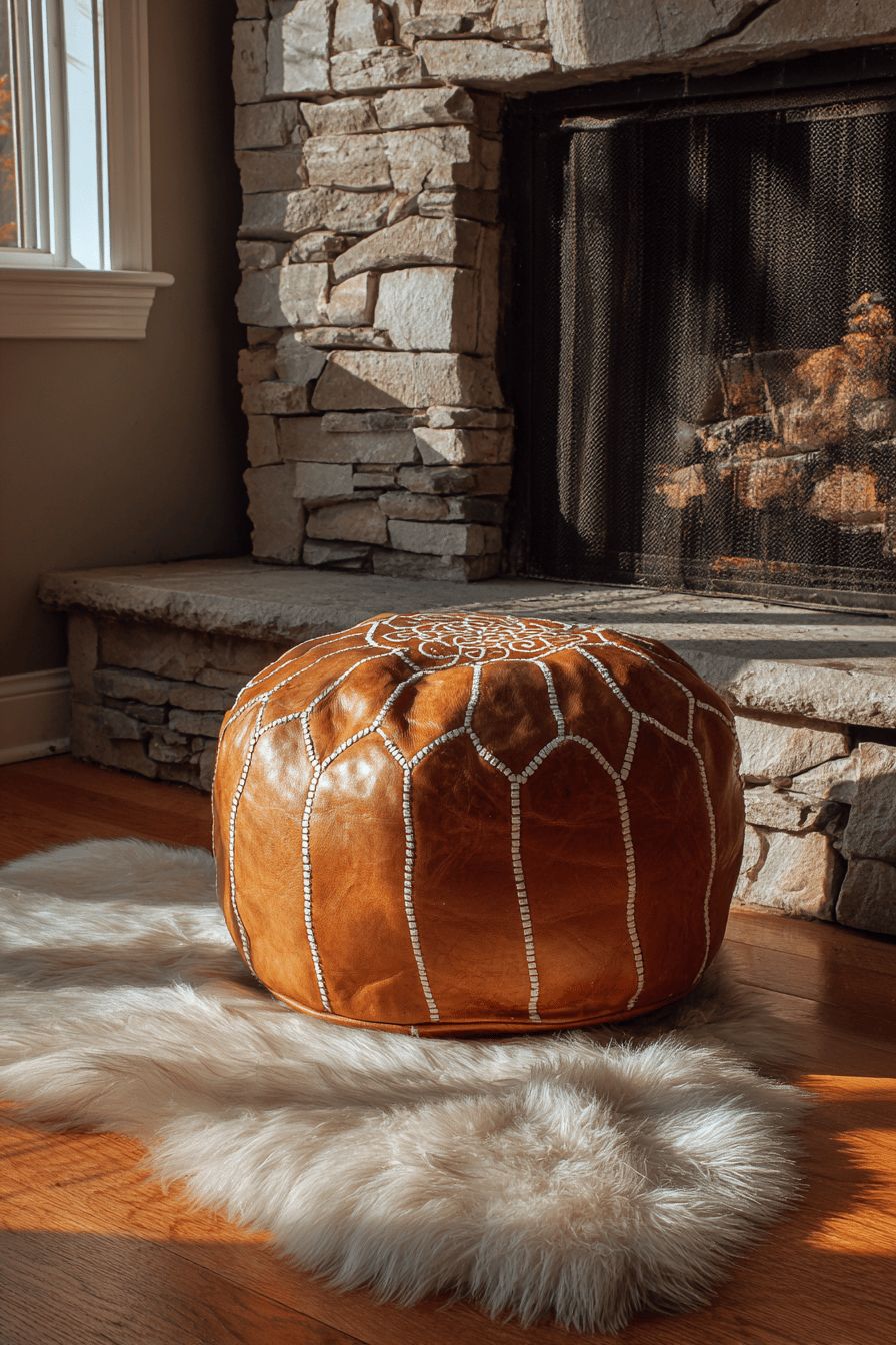Position a Moroccan Pouf Near Your Hearth