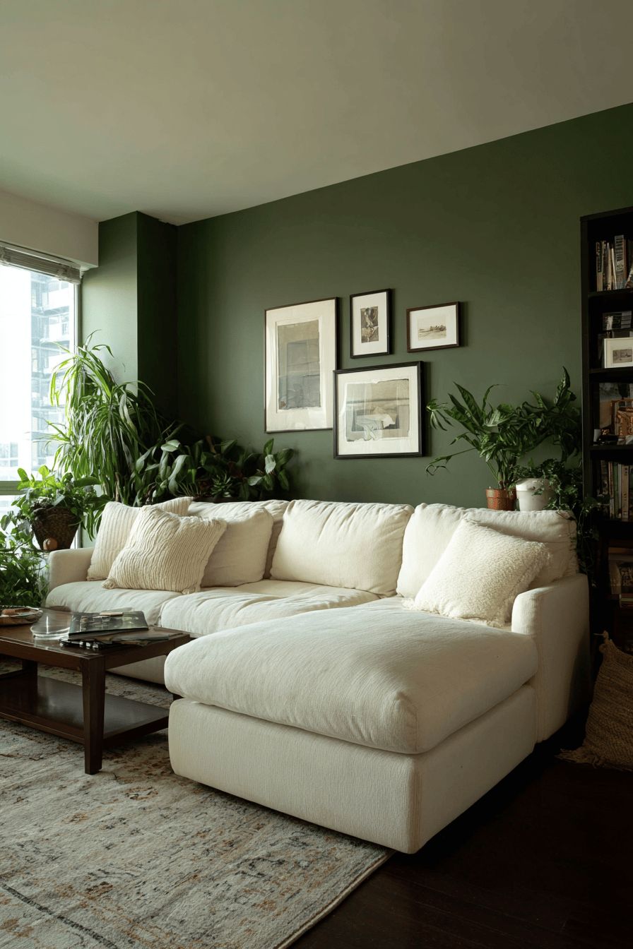 Deep Olive Green Accent Wall