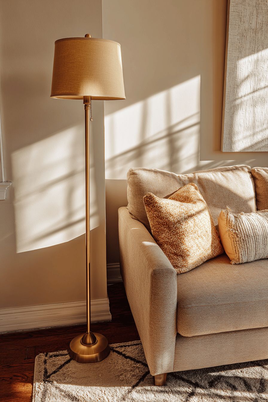 Brass Floor Lamp Next to Sofa
