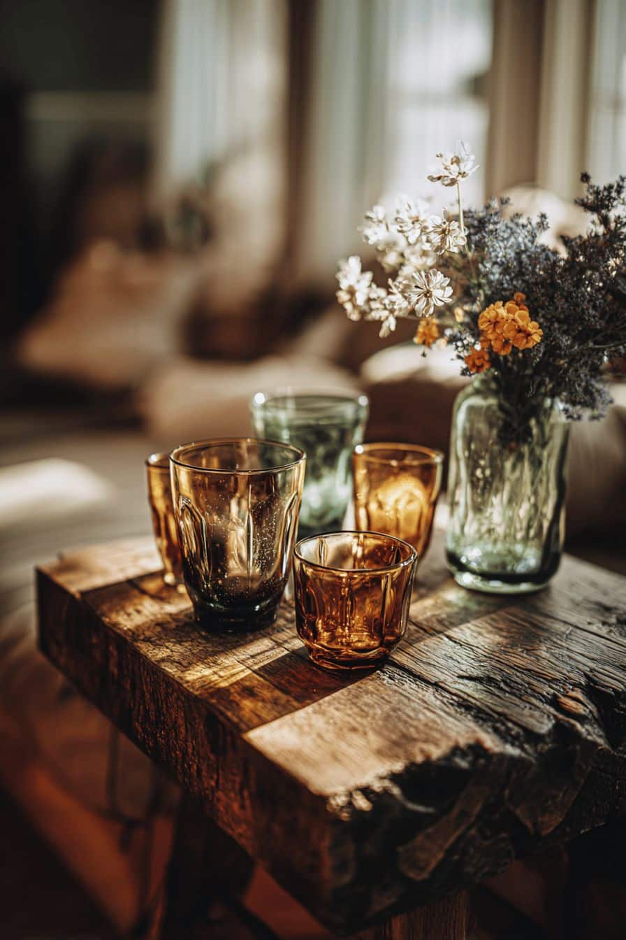 Amber Tinted Glassware on Side Tables