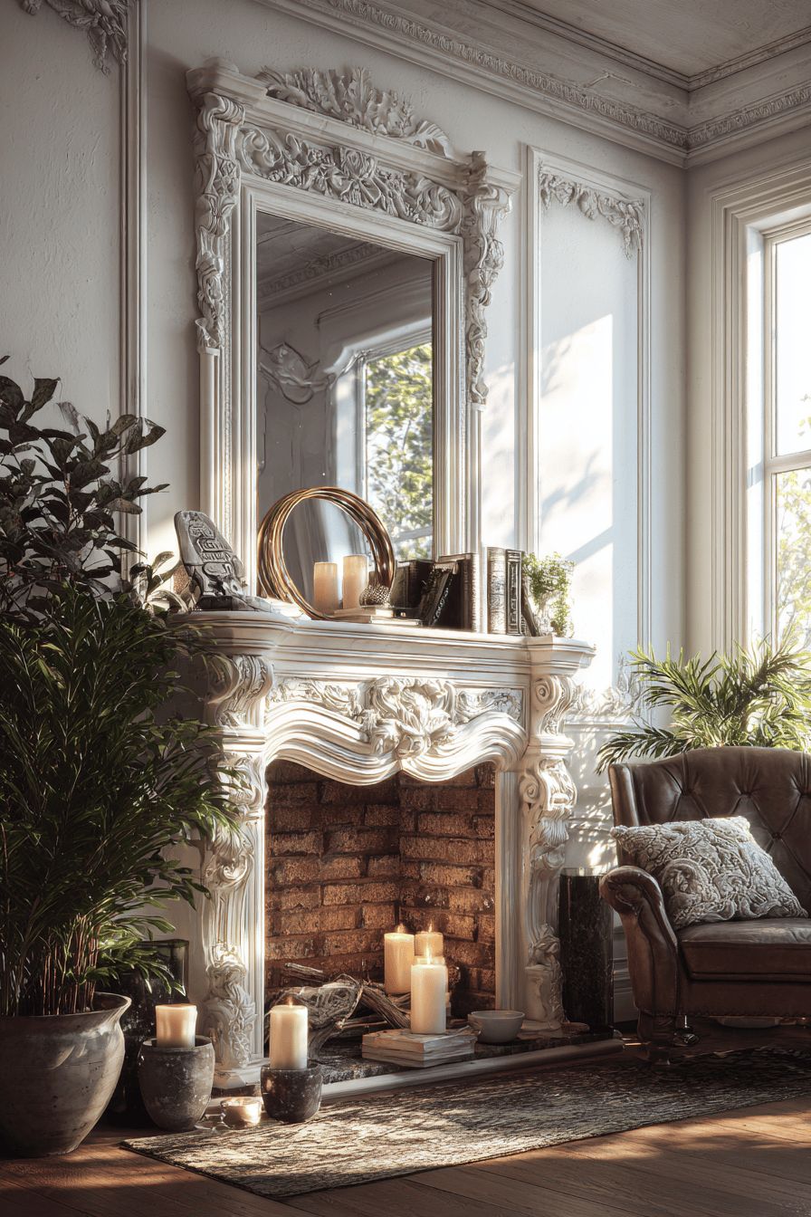 Vintage Fireplace Mantel as Focal Point