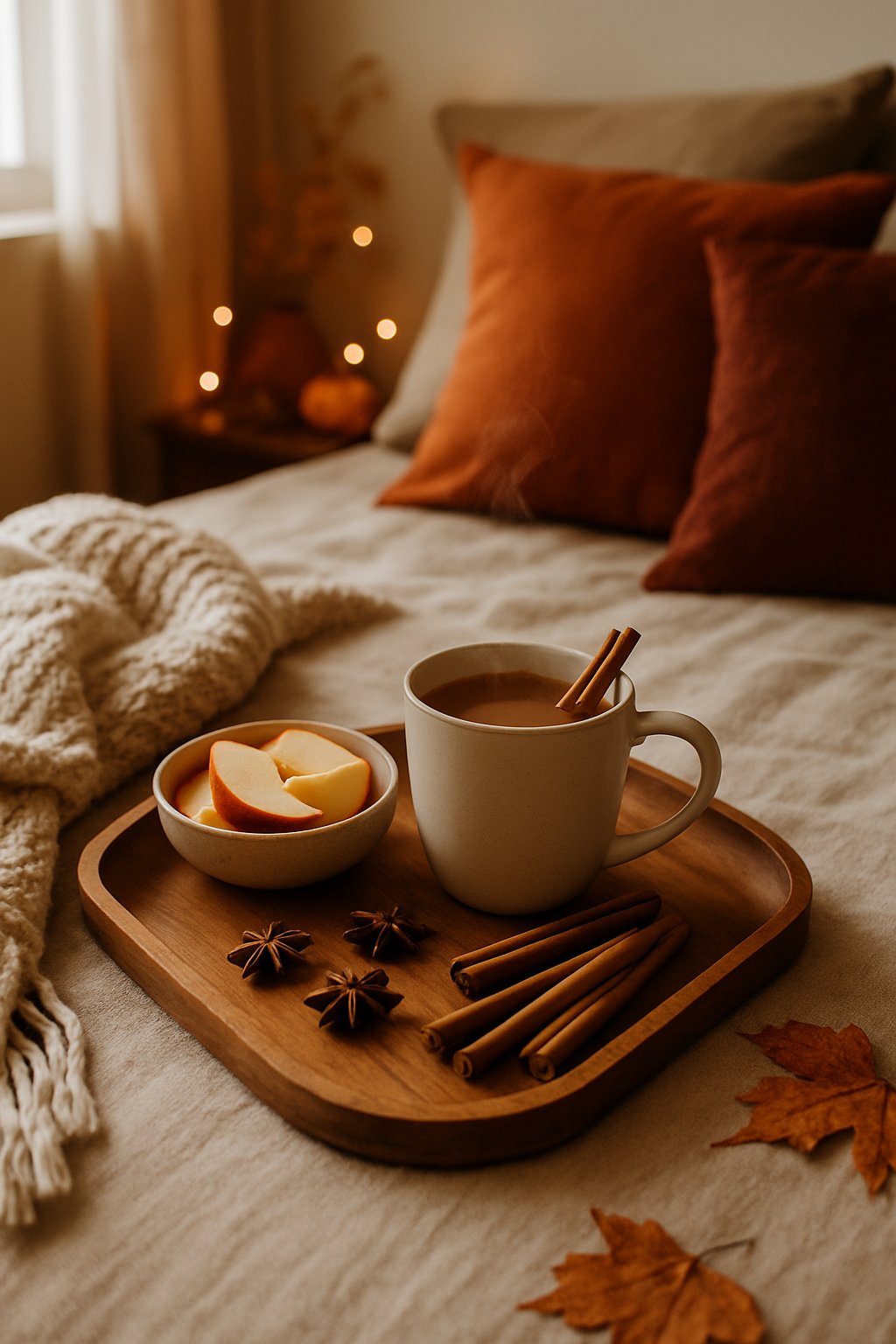 Tray with hot apple cider essentials