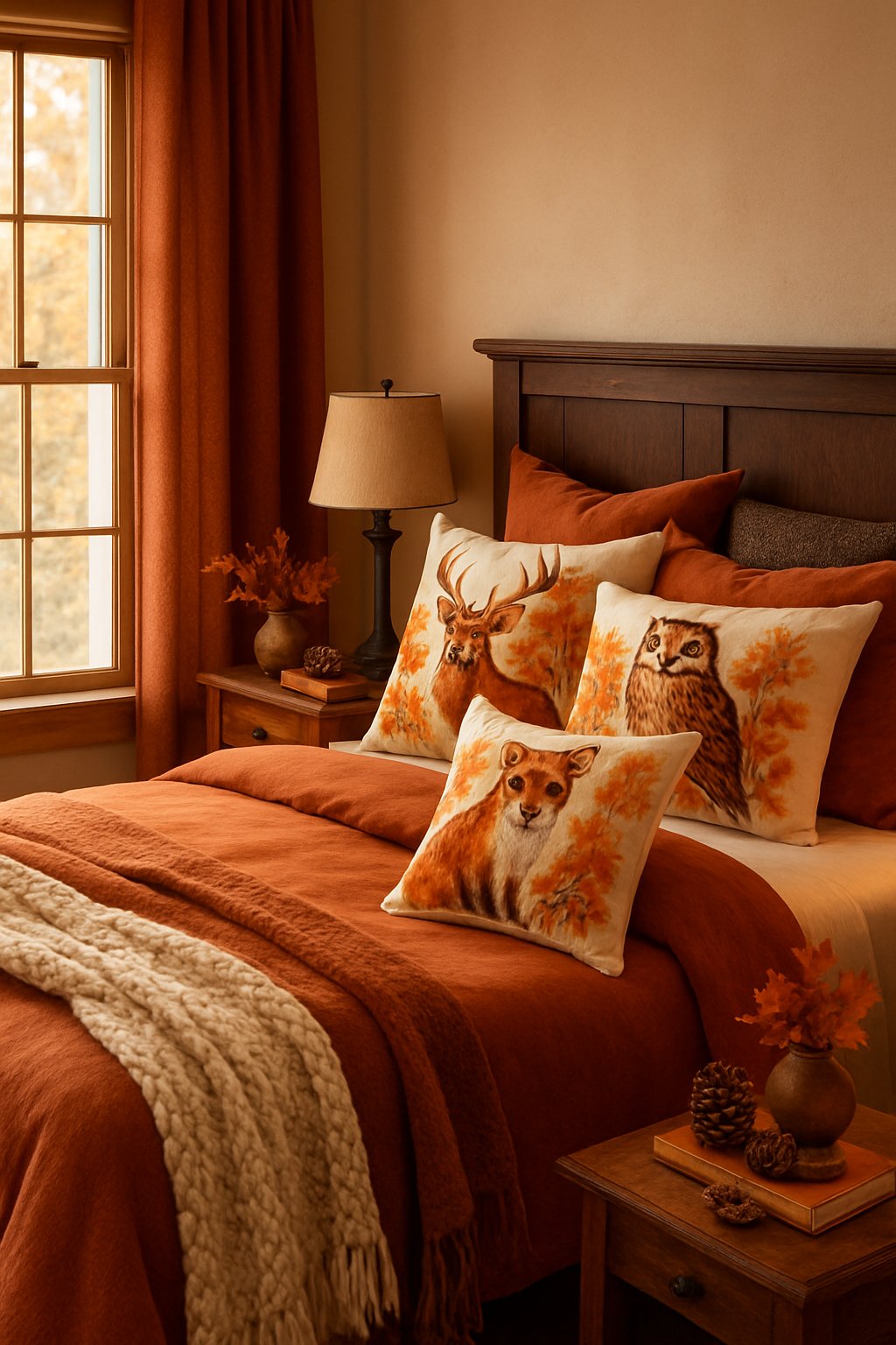 Throw pillows with woodland animal prints