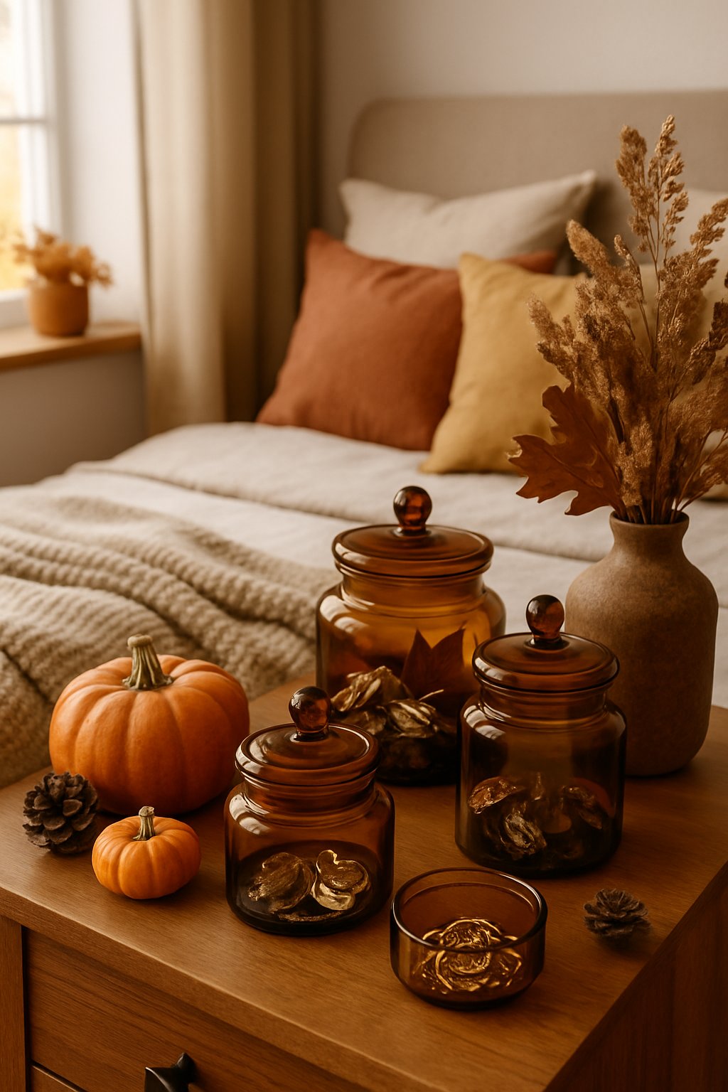 Amber glass jars for bedside storage