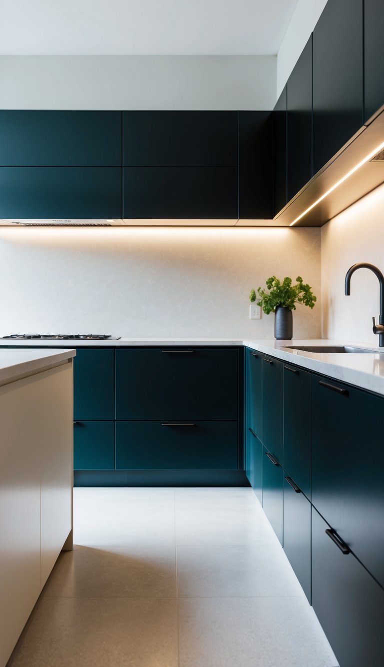 Modern kitchen with contrasting two-tone cabinetry and sleek hardware