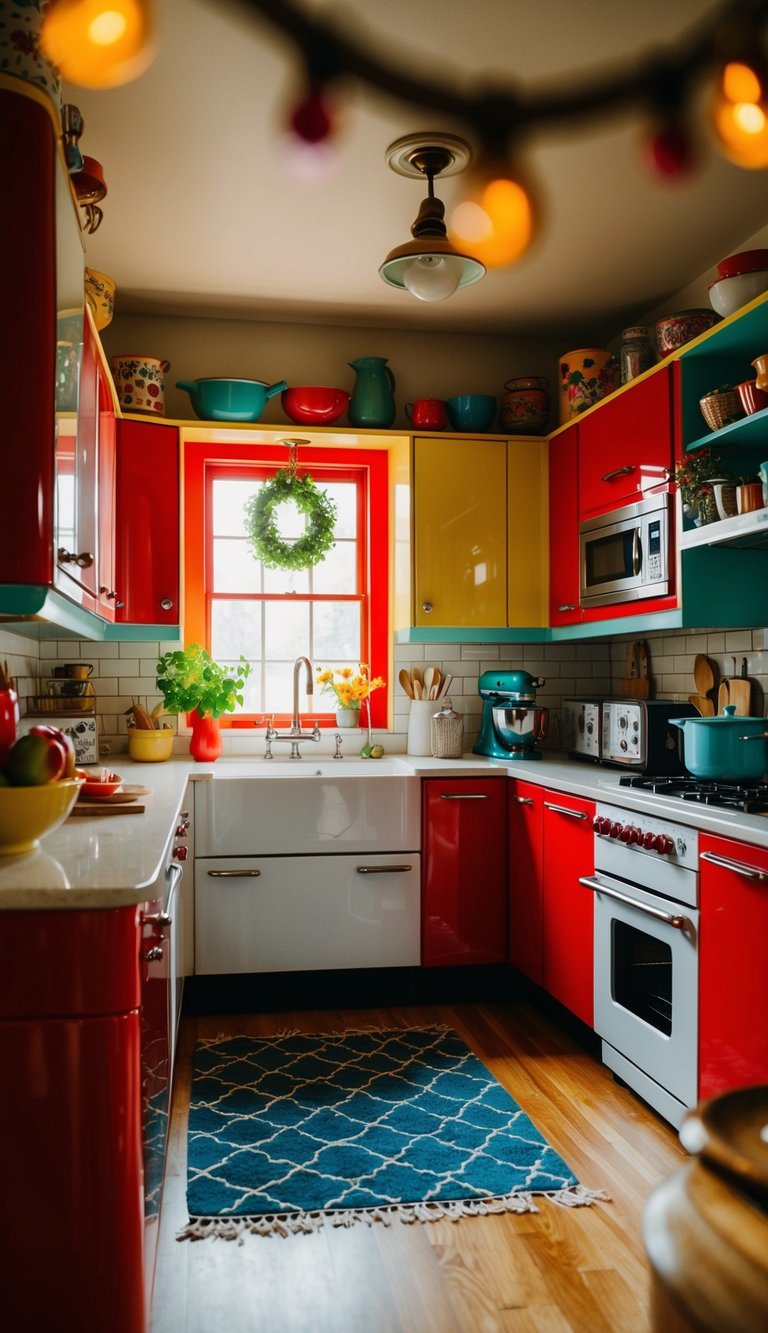 Cozy kitchen featuring colorful retro-style appliances