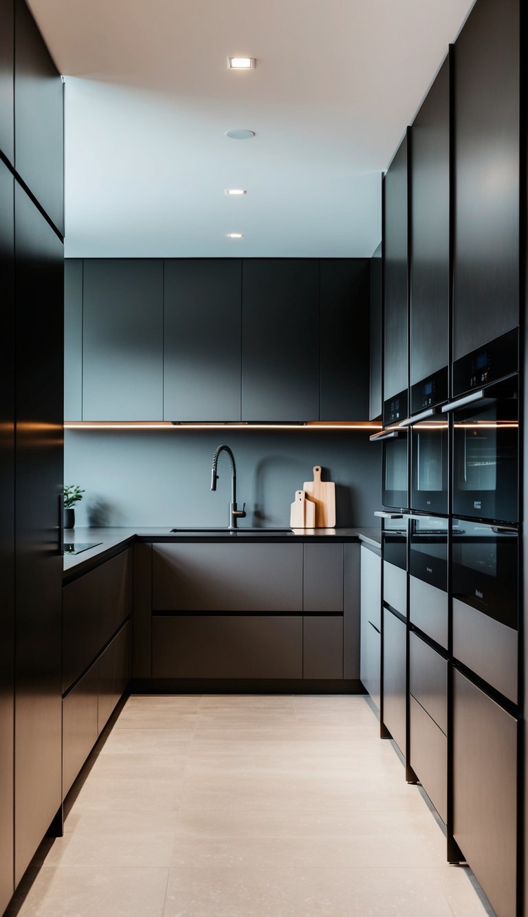 Minimalist kitchen featuring hidden appliances behind cabinetry