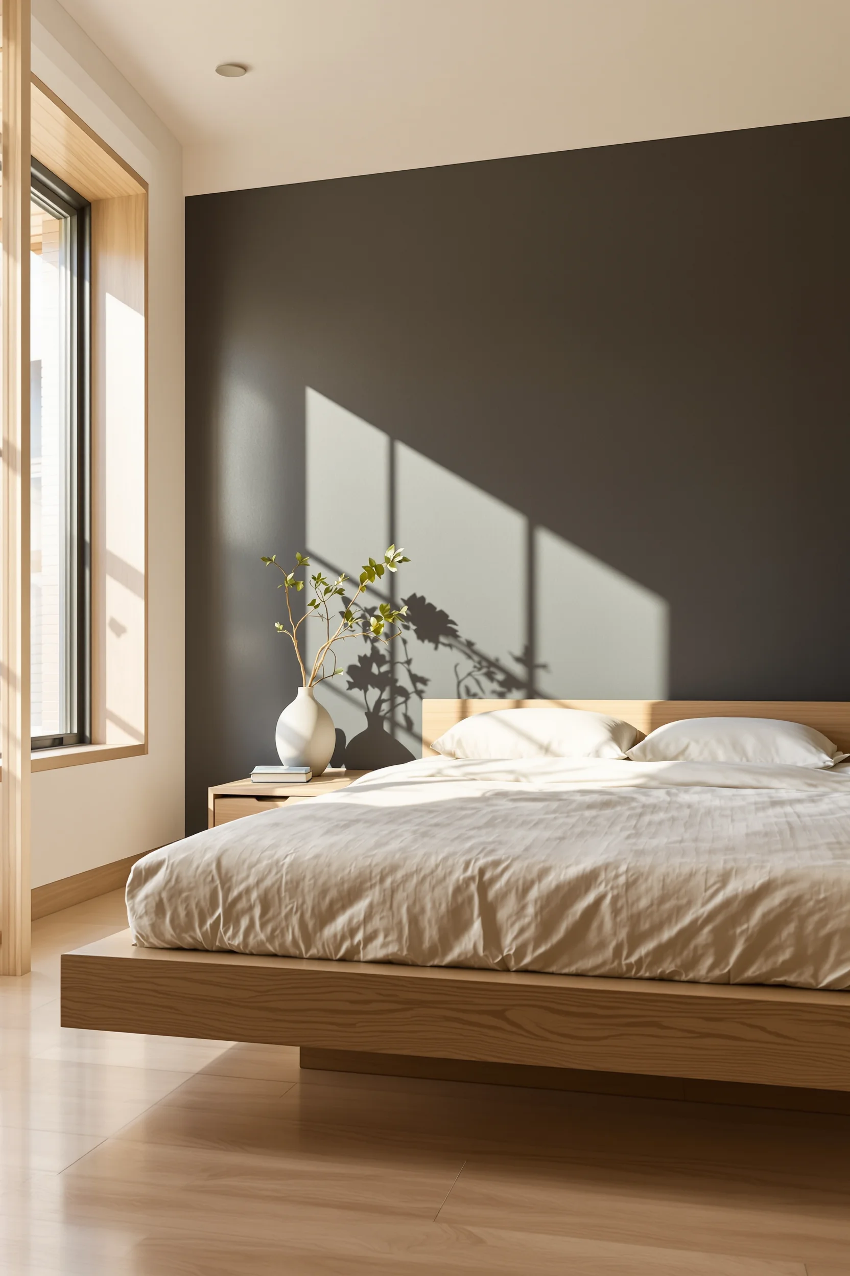 Premium wood grain furniture with lived-in book on side table