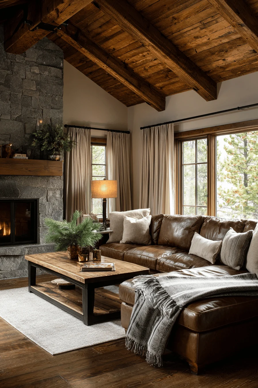 ranch living room decor showcasing vintage pendleton blanket with natural oak coffee table and room decor ideas