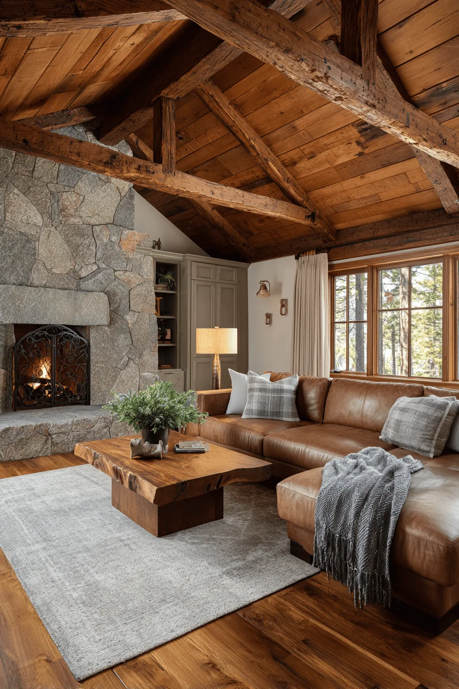 ranch living room designs small spaces featuring exposed beams with cozy house elements and raised ranch living room styling