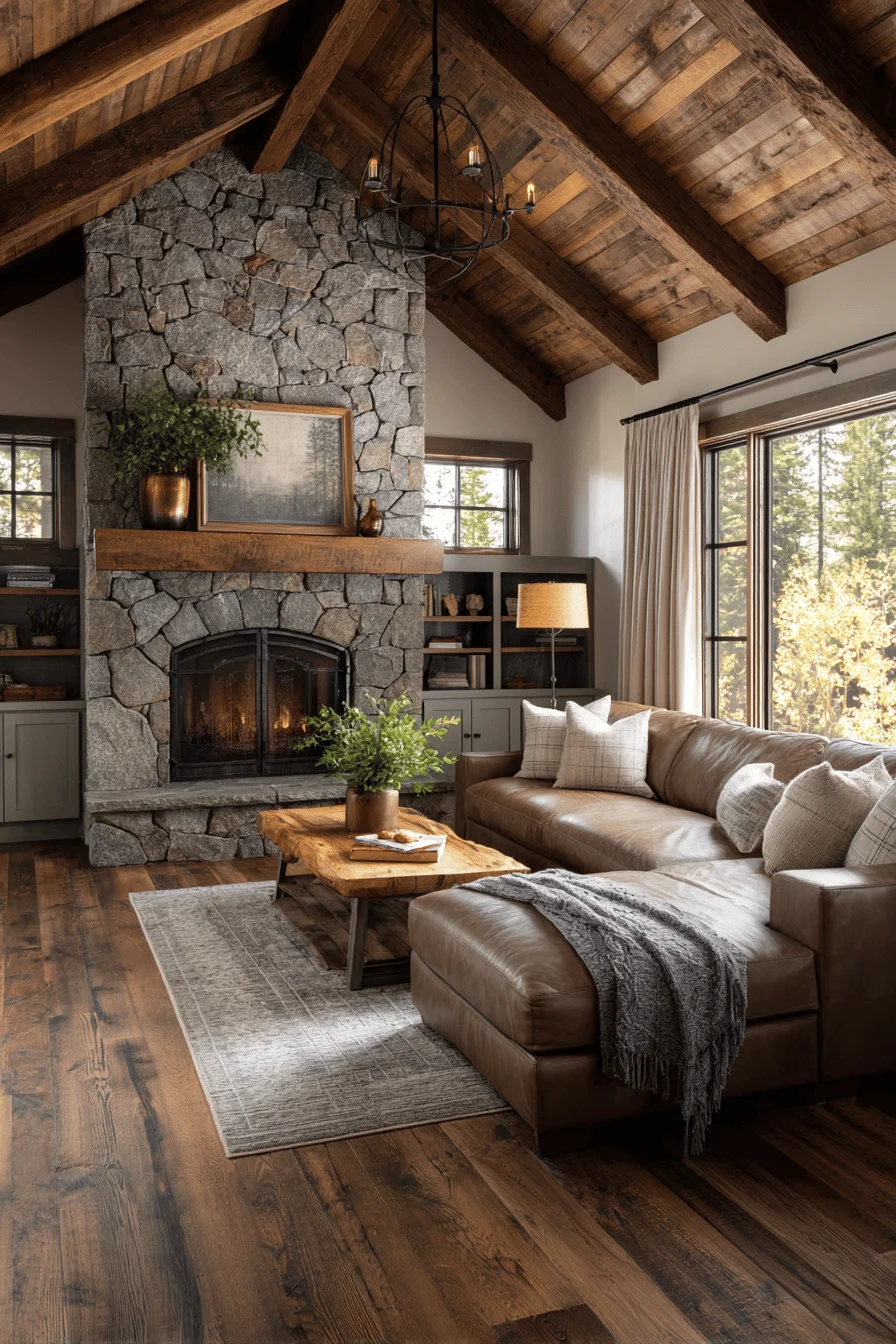 contemporary living room with warm taupe sectional showcasing aesthetic house design and raised ranch living room elements