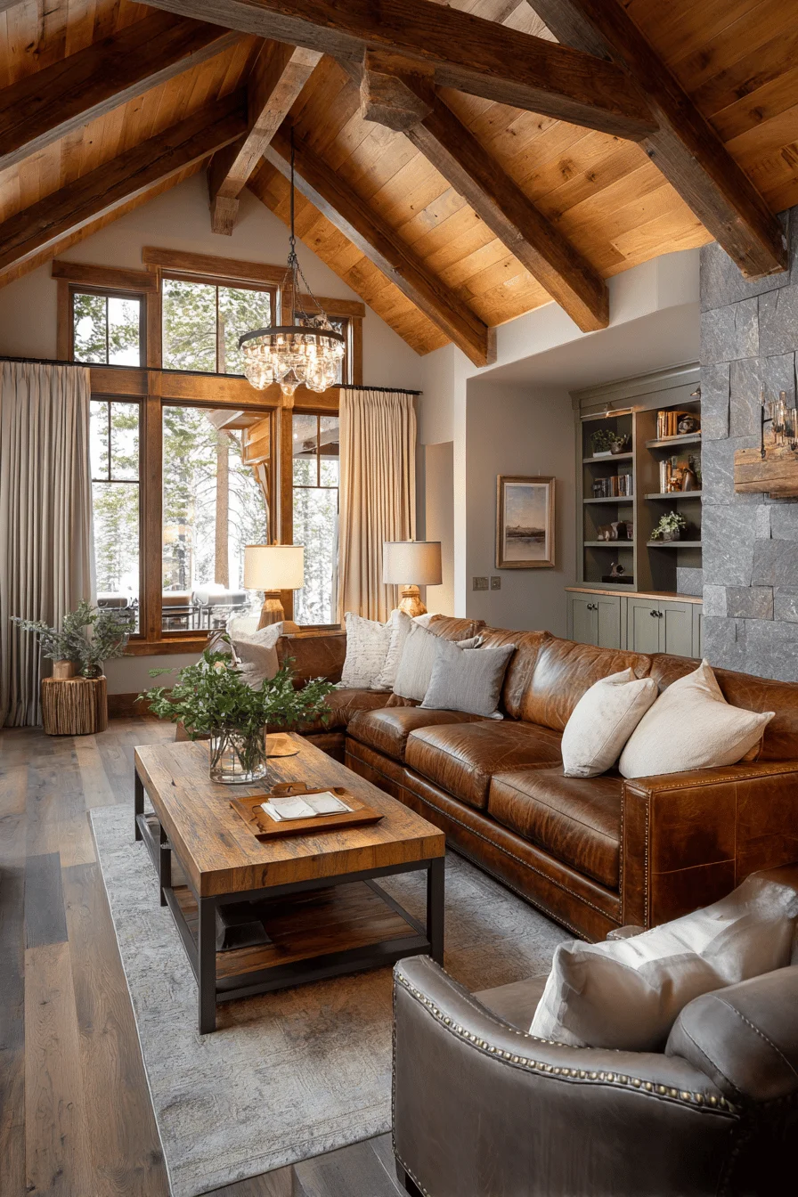 apartment living room with warm taupe sectional featuring home decor elements and ranch house decor living room with brass lighting