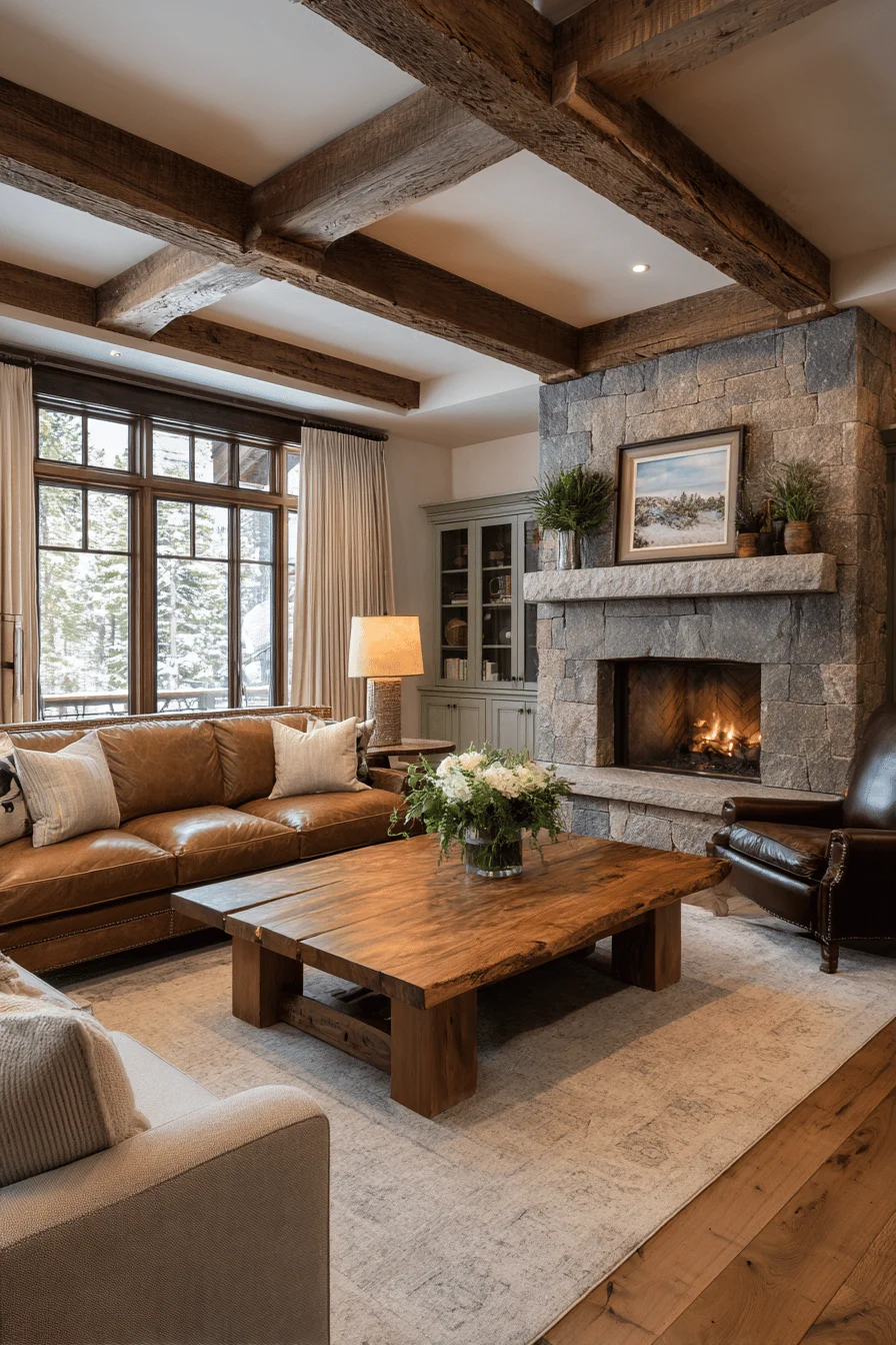 living room decor ideas with comfortable leather sectional featuring modern house design and ranch style living room elements