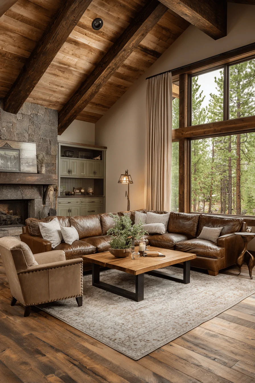 living room wall decor ideas with exposed beam ceiling featuring room decor ideas and sage green cabinetry with ranch house decor living room styling