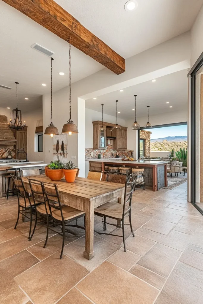 Airy Spanish Mediterranean home featuring adaptable partitions, multifunctional island, and indoor-outdoor living spaces