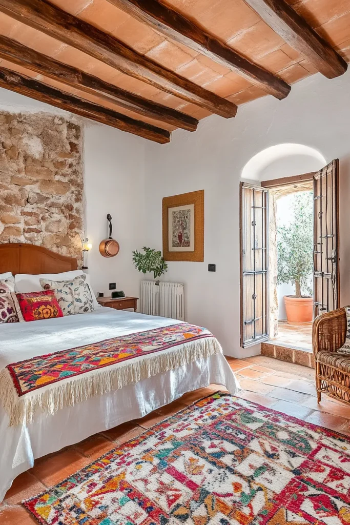 Contemporary Mediterranean living space featuring antique elements smart technology and natural textures