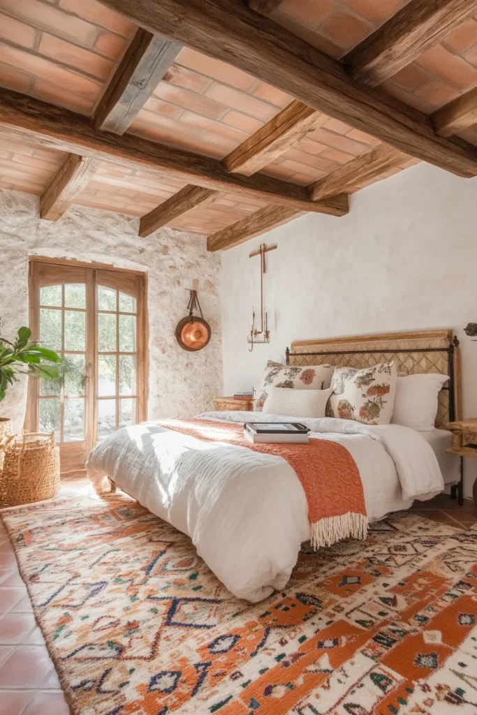 Blend of traditional and modern in Spanish style interior with ornate windows and eclectic decor