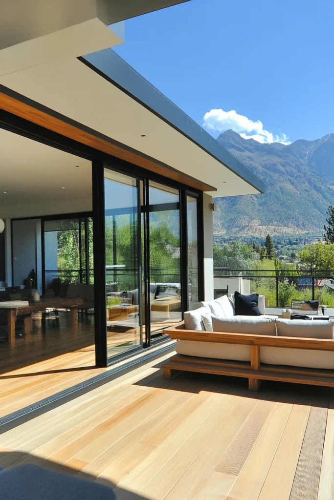 Eco friendly mountain retreat with seamless indoor outdoor living spaces