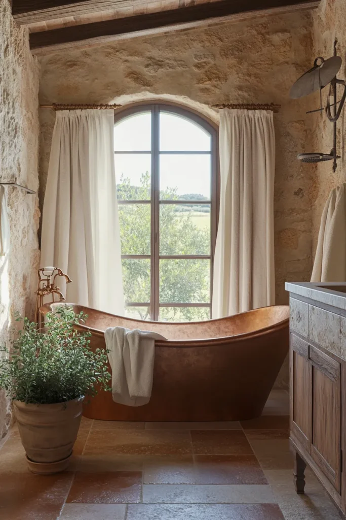 Italian bathroom with double vanity and ornate mirrors