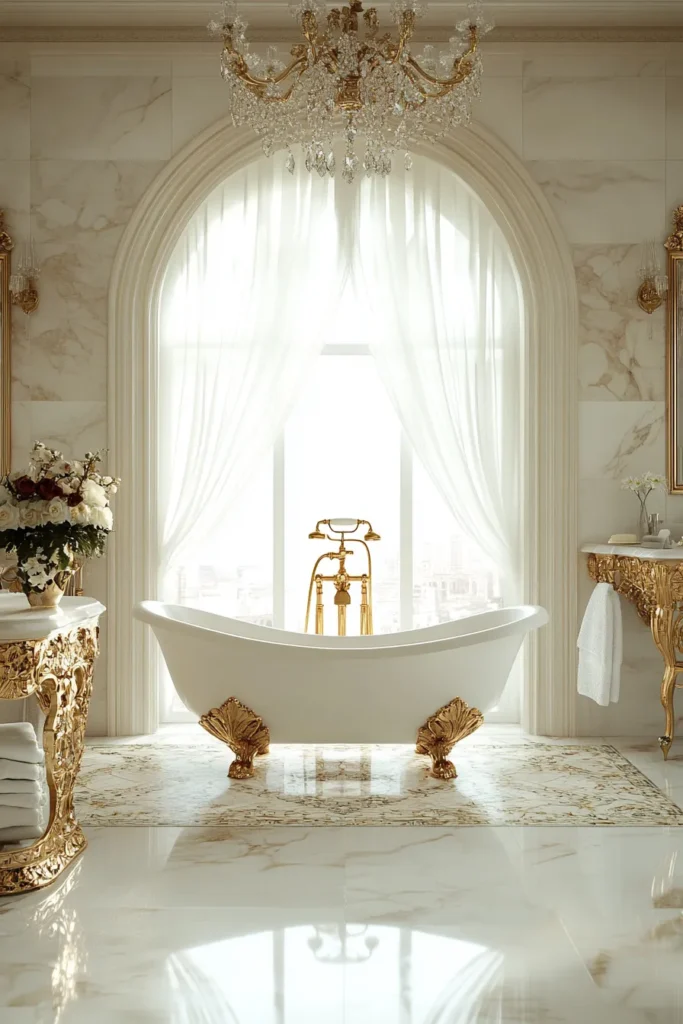 Italian bathroom with vessel sink and distressed wood vanity