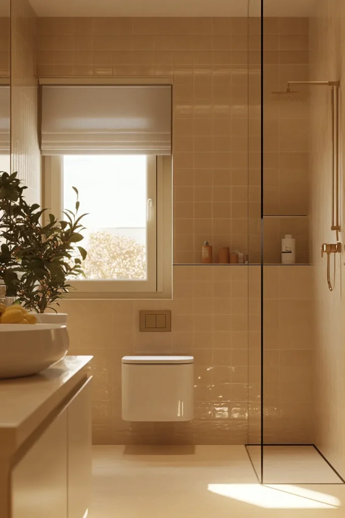 Italian bathroom with vessel sink and distressed wood vanity