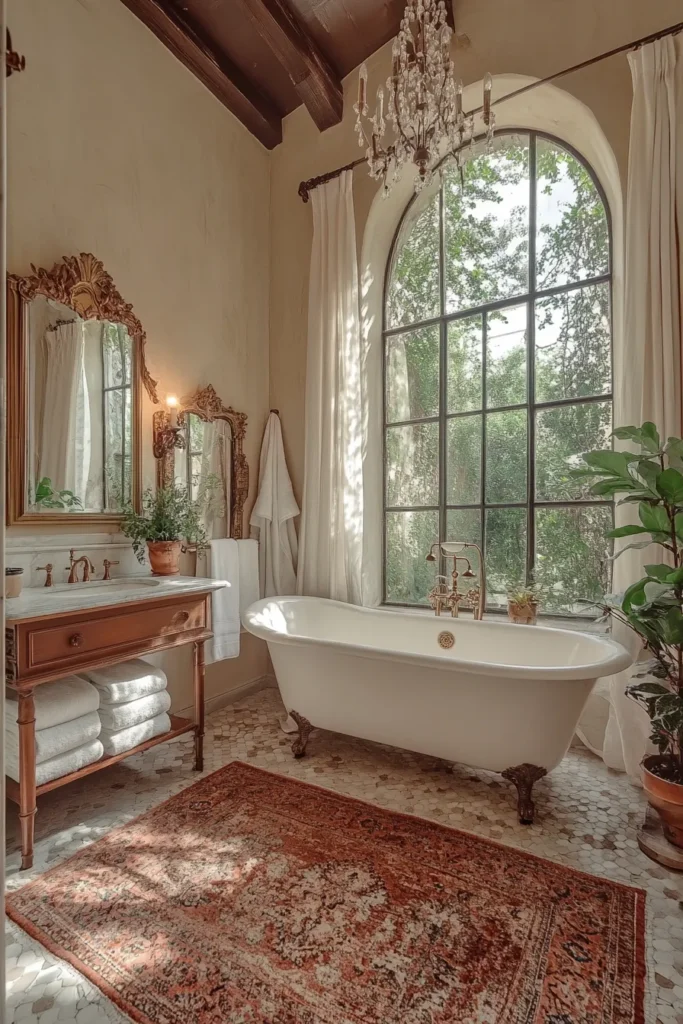 Italian bathroom with walk-in shower and built-in bench