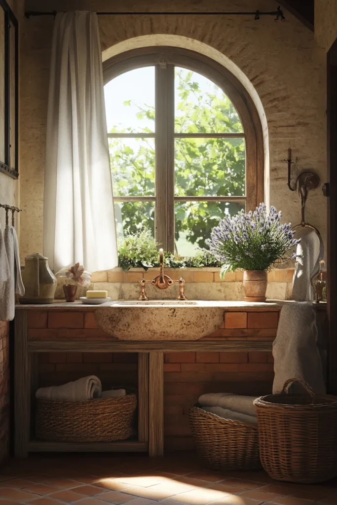 Italian bathroom with double vanity and ornate mirrors