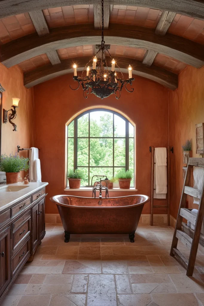 Italian bathroom with double vanity and undermount sinks