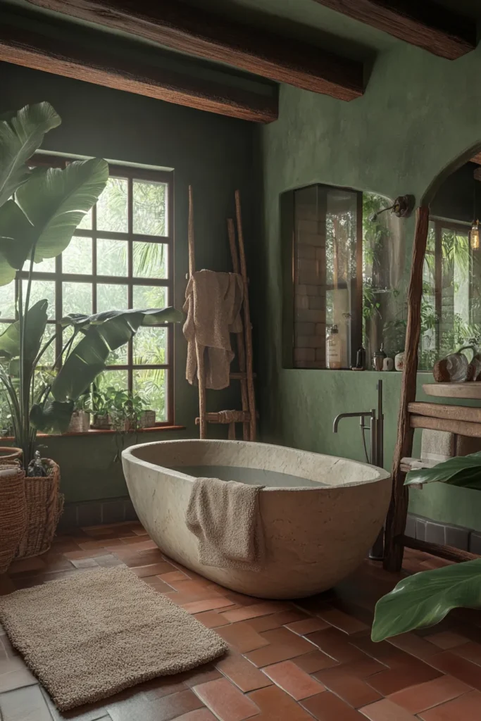 Italian bathroom with handpainted majolica tiles and brass hardware