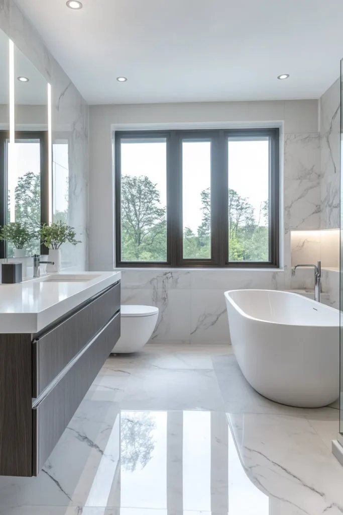 Italian bathroom with walk-in shower and pebble floor
