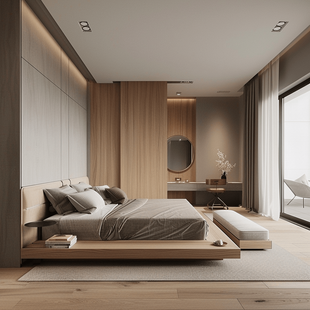 Minimalist bedroom with a serene, clutter-free ambiance