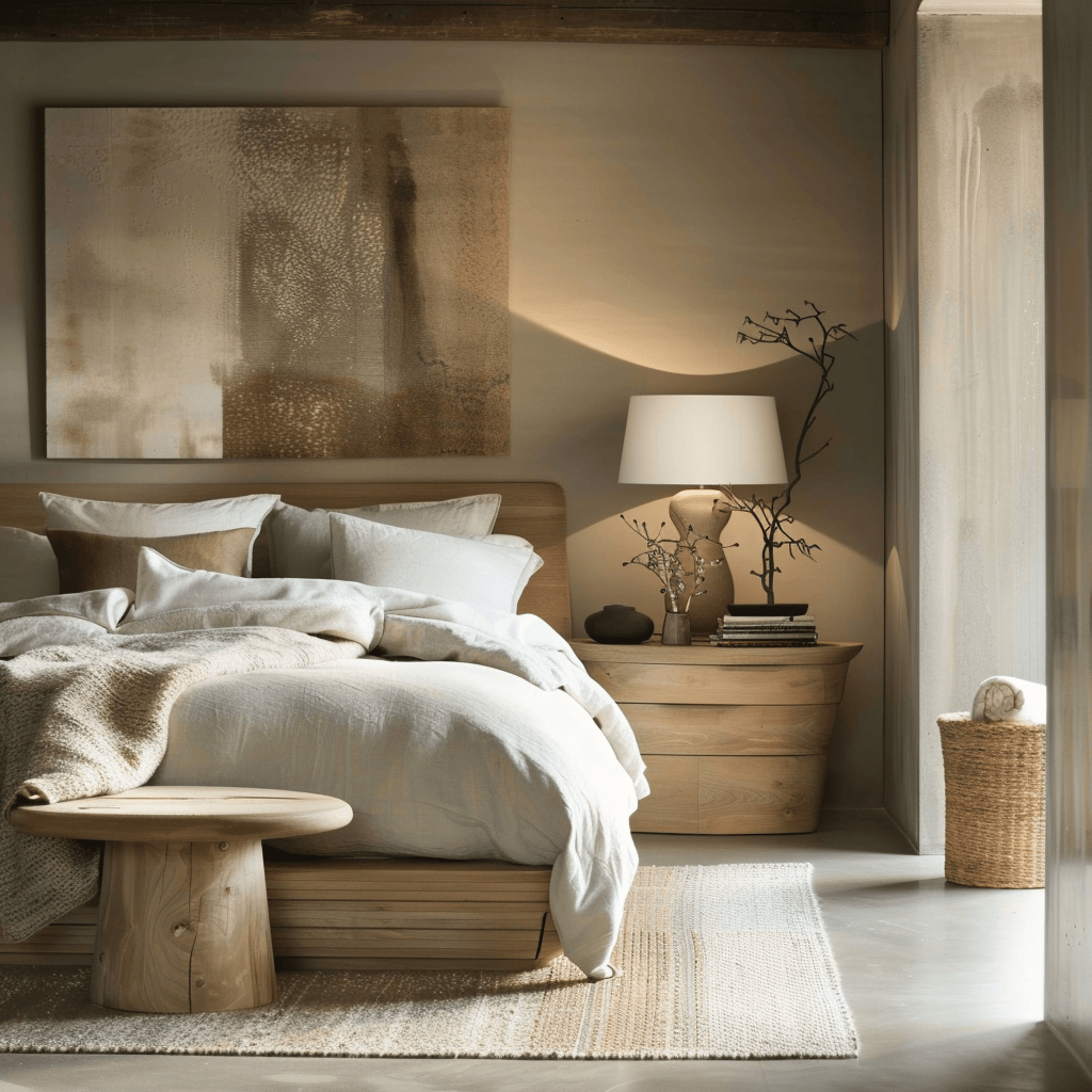 Elegant modern bedroom with integrated wood features for a classic yet contemporary feel