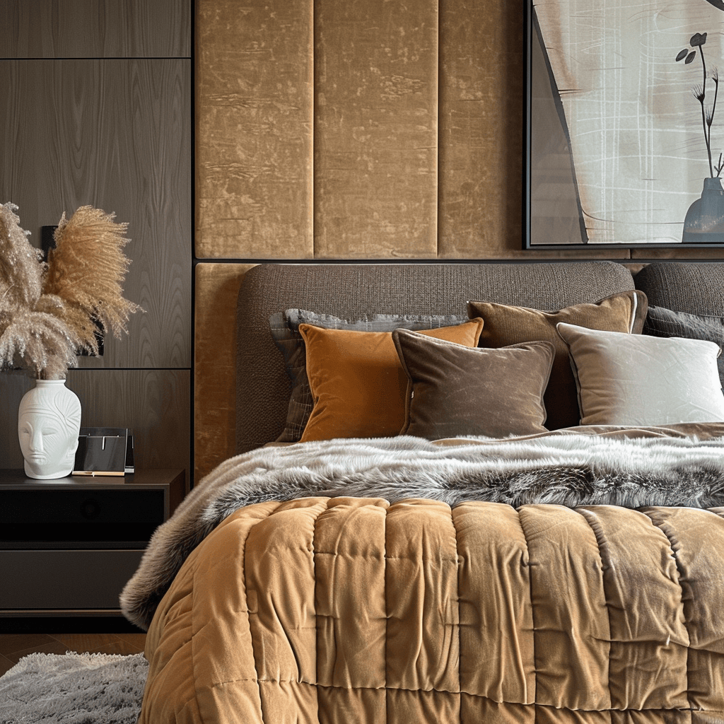 Inviting modern bedroom emphasizing texture and layering for comfort and style
