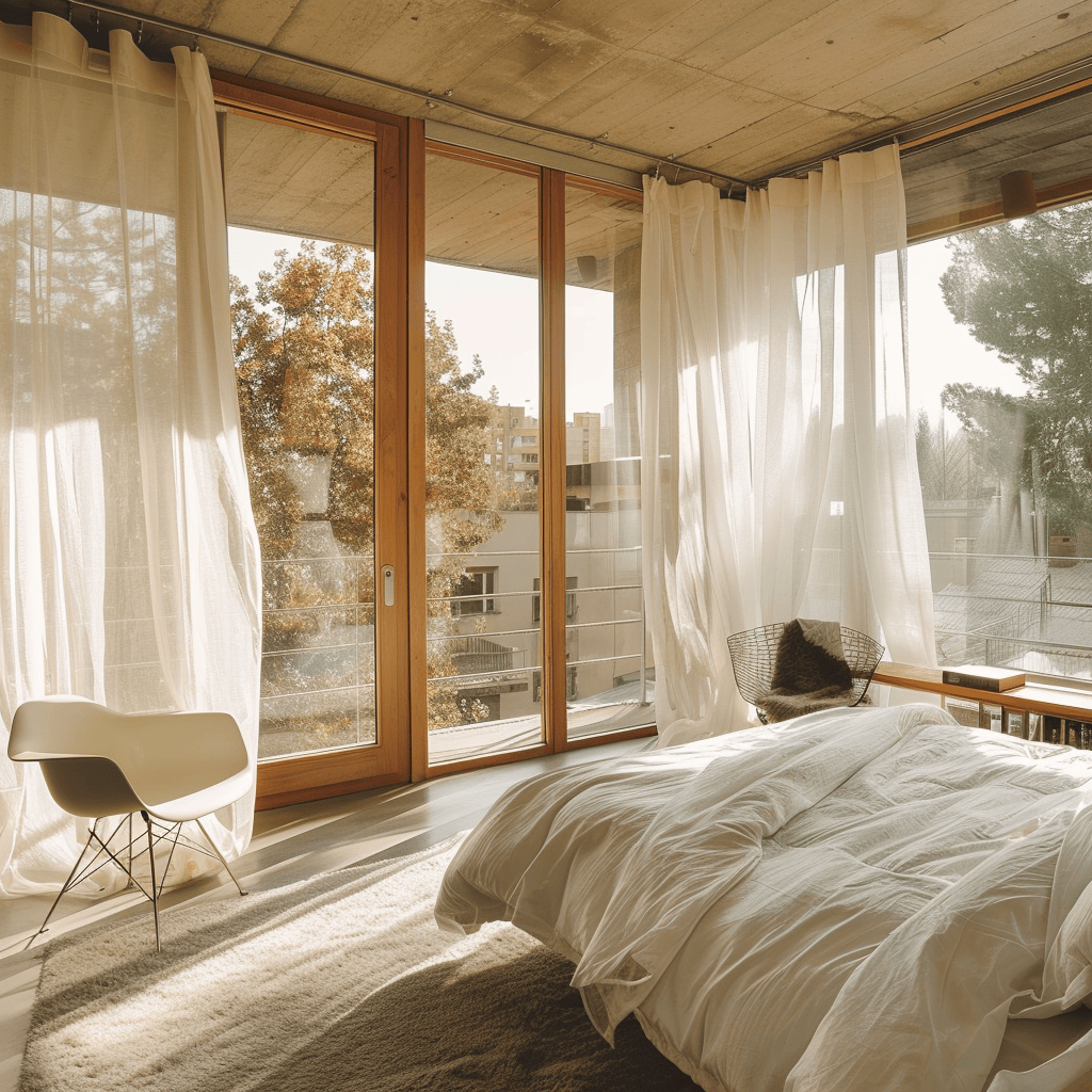 Bright modern bedroom emphasizing natural light