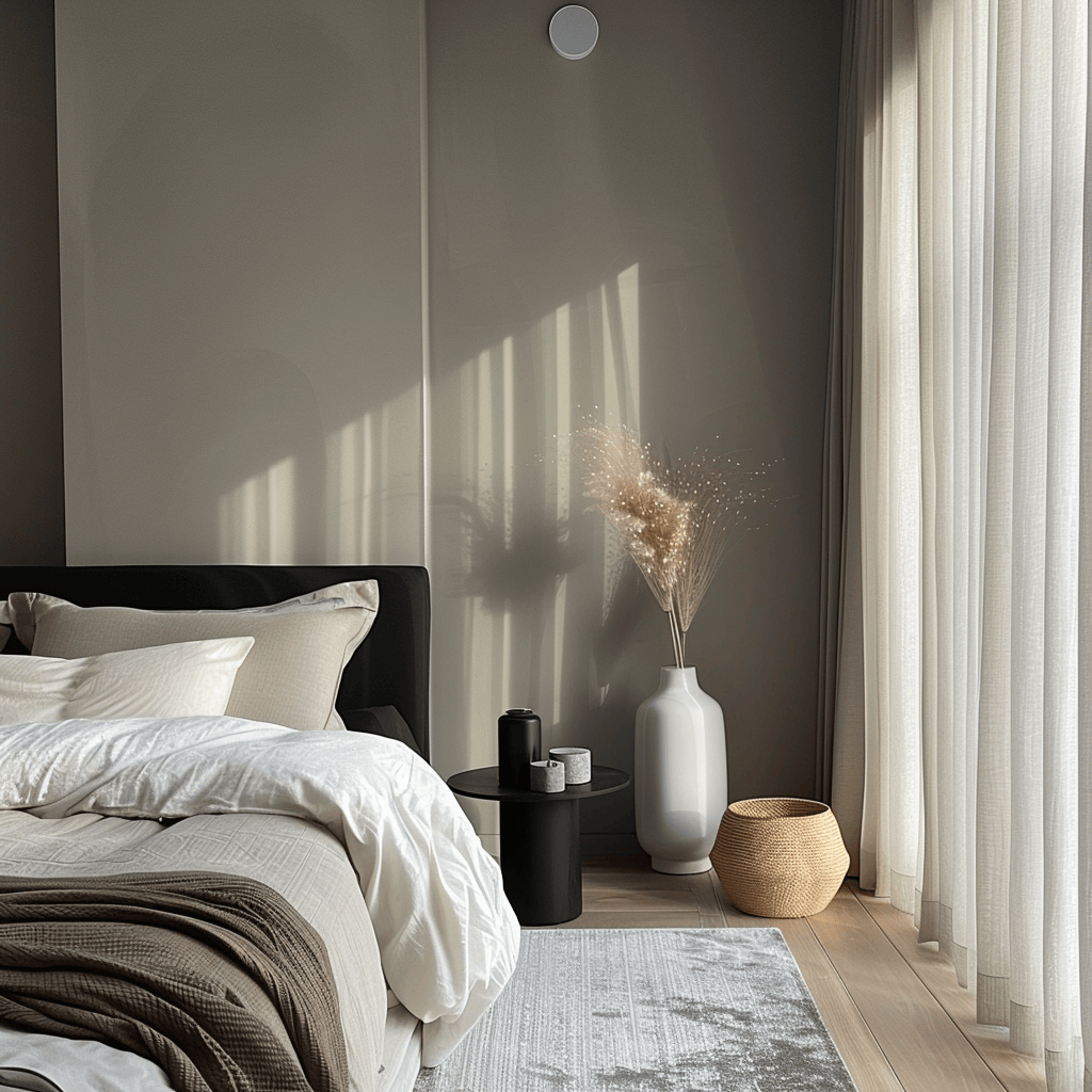 Peaceful modern bedroom designed for relaxation with soundproofing and aromatherapy