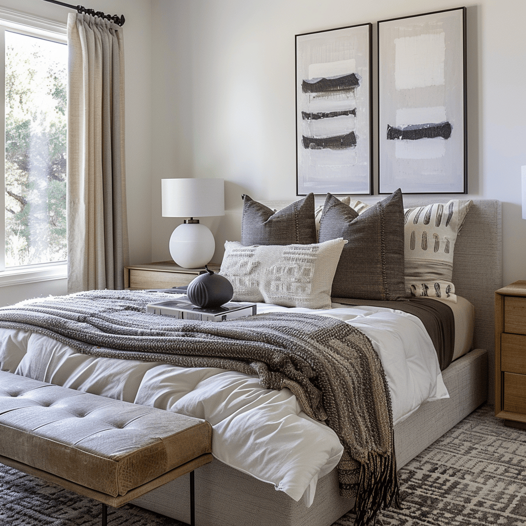 Modern bedroom balancing stylish design with comfort and functionality