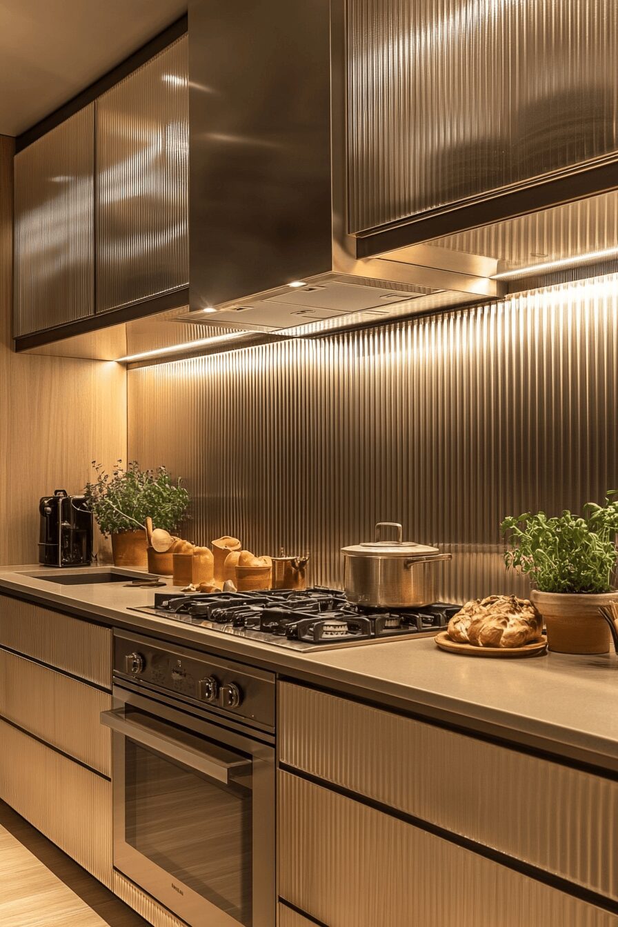 contemporary fluted glass kitchen cabinets